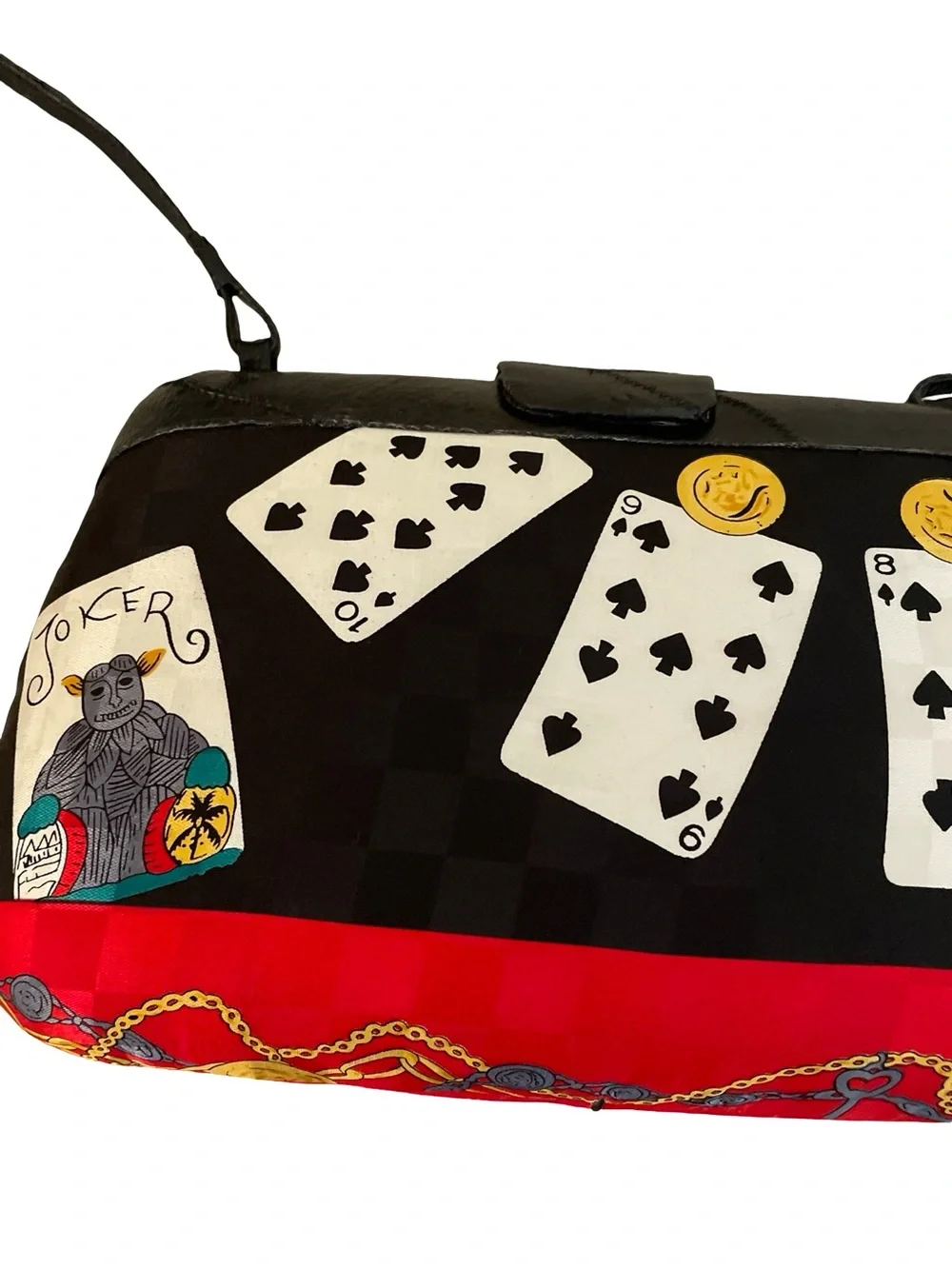 Vintage Black Playing Card Print Crossbody Bag